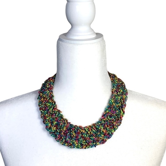 Multicolored Colorful Rainbow Bead Beaded Statement Fashion Necklace - Picture 11 of 14